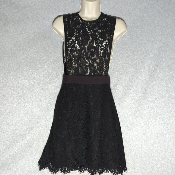 Fame and Partners Dress Womens 6‎ Sheer Lace Mini Black LBD Sexy Chic Cocktail - Picture 1 of 7